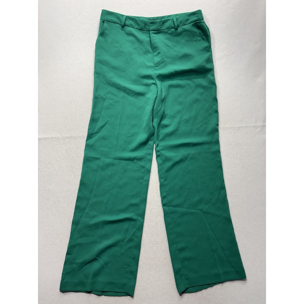 Forever 21 Womens Large Green Crepe Wide Leg Dress Pants Work Career 11408889